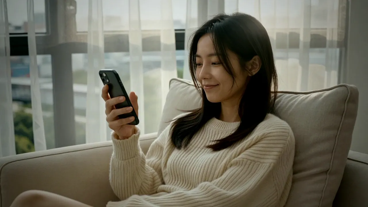 A customer on her sofa choosing a local business on her phone